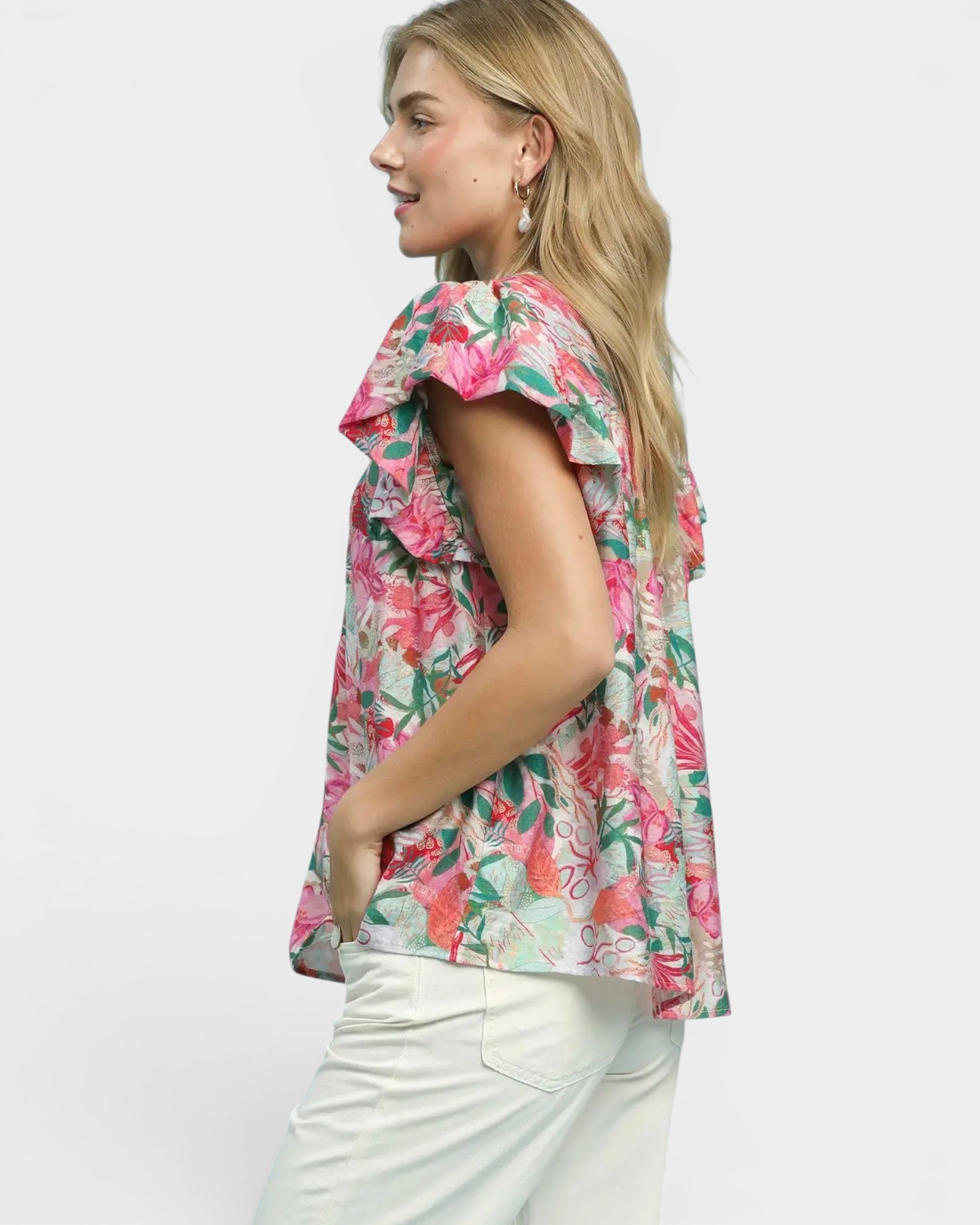 Pink Tropical Floral Blouse