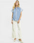 Blue & White Gingham Button Front Blouse