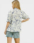 Ivory & Blue Floral Contrast Trim Blouse