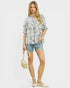 Ivory & Blue Floral Contrast Trim Blouse