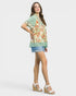 Sage Mixed Print Ruffle Neck Top