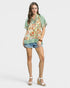 Sage Mixed Print Ruffle Neck Top