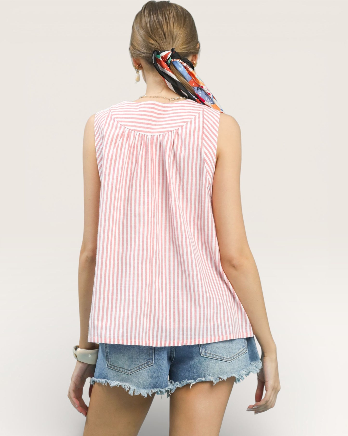 Pink & White Striped V-Neck Tank Top