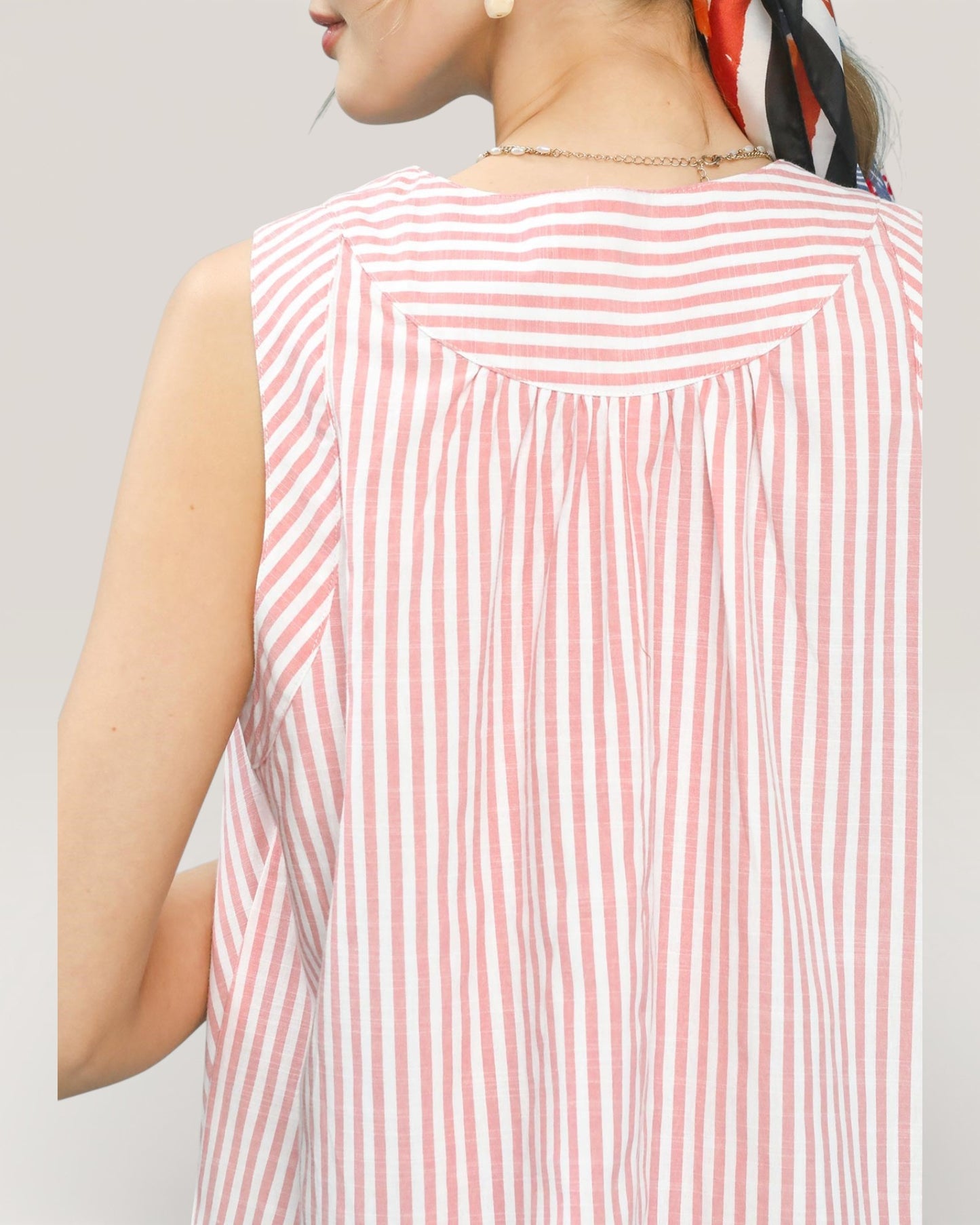 Pink & White Striped V-Neck Tank Top
