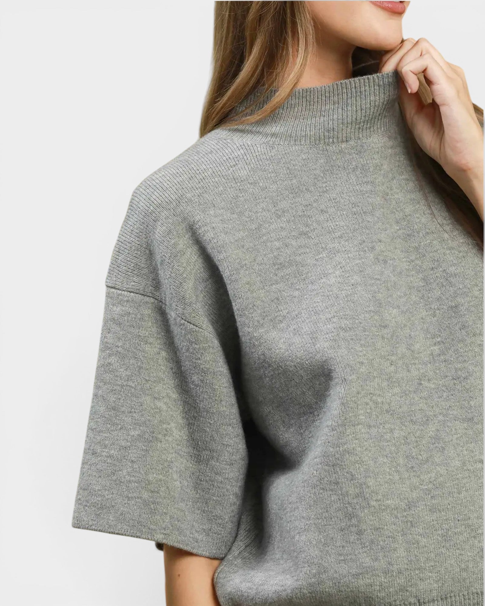 Heather Gray Short Sleeve Mock Neck Sweater