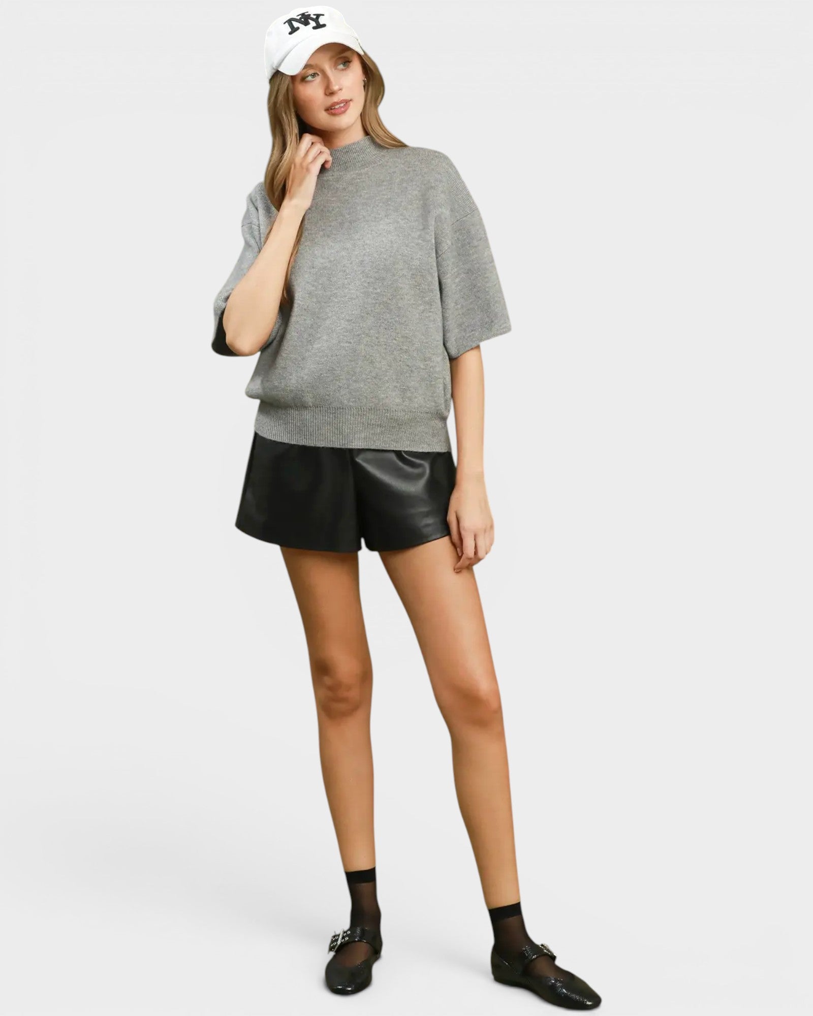 Heather Gray Short Sleeve Mock Neck Sweater
