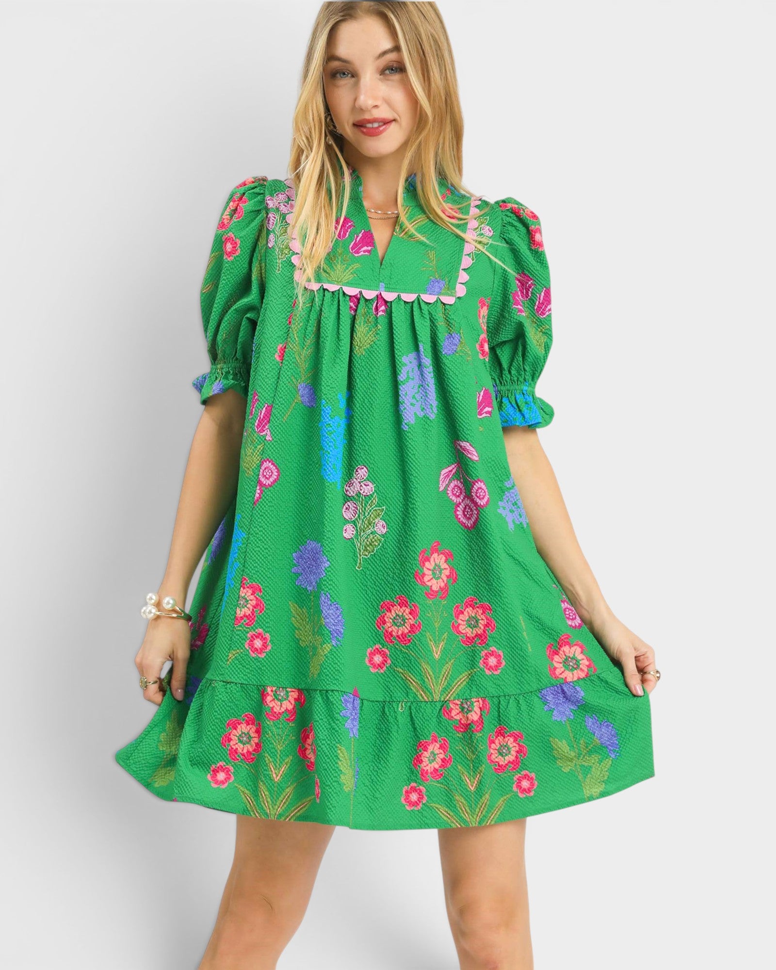 Island Green Floral Ruffle Mini Dress
