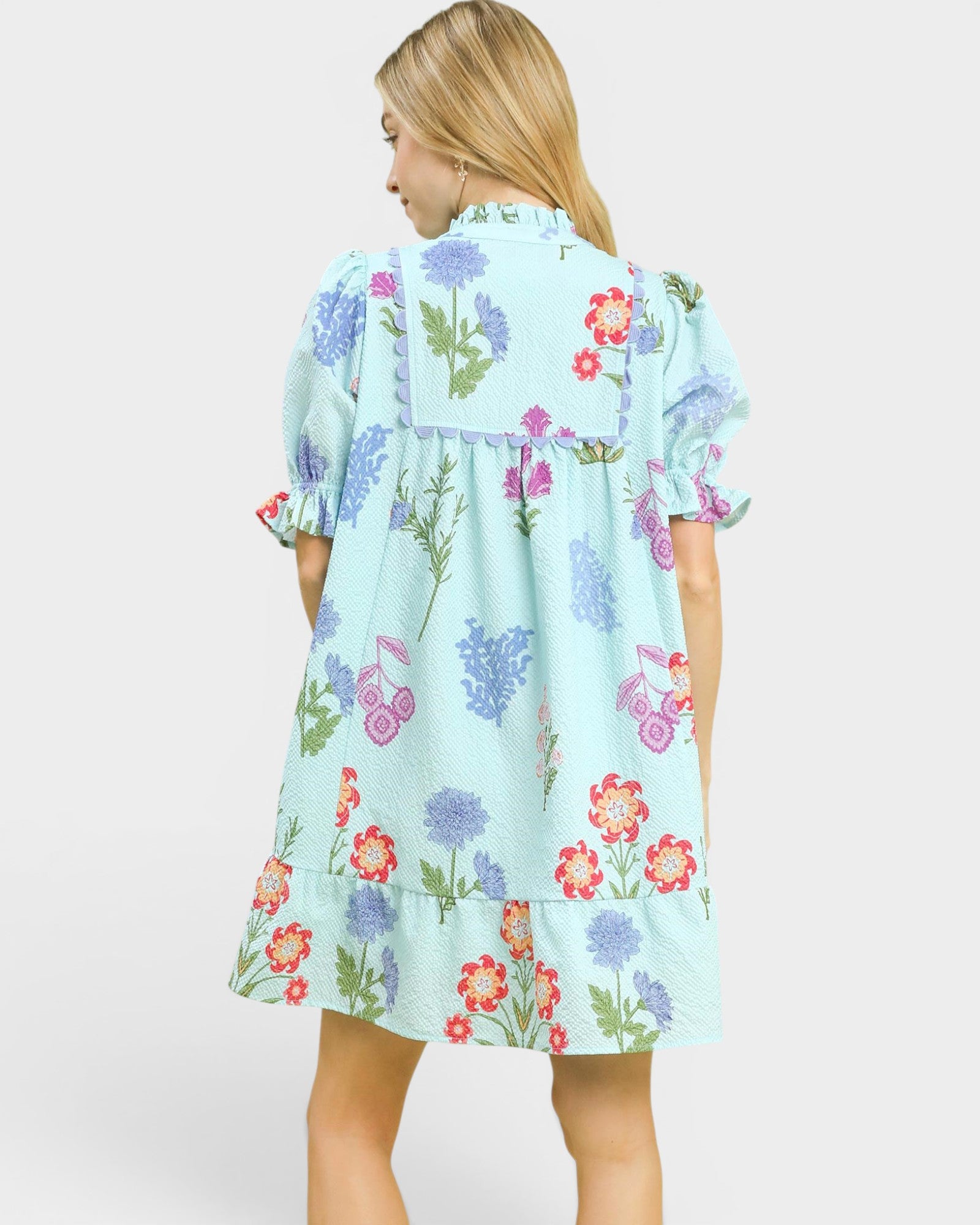 Seafoam Floral Ruffle Mini Dress