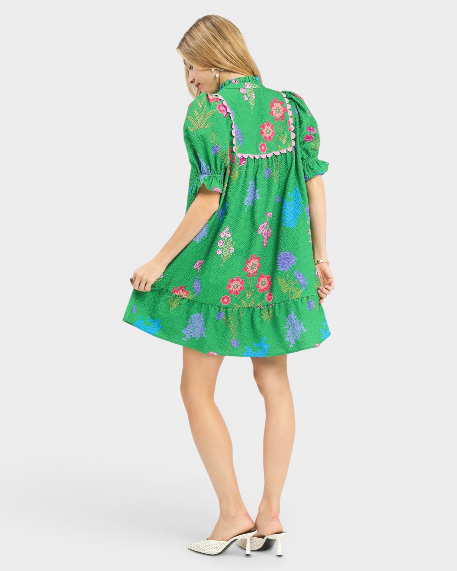 Island Green Floral Ruffle Mini Dress