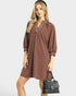 Mocha Embroidered Trim Mini Dress