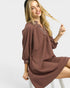 Mocha Embroidered Trim Mini Dress