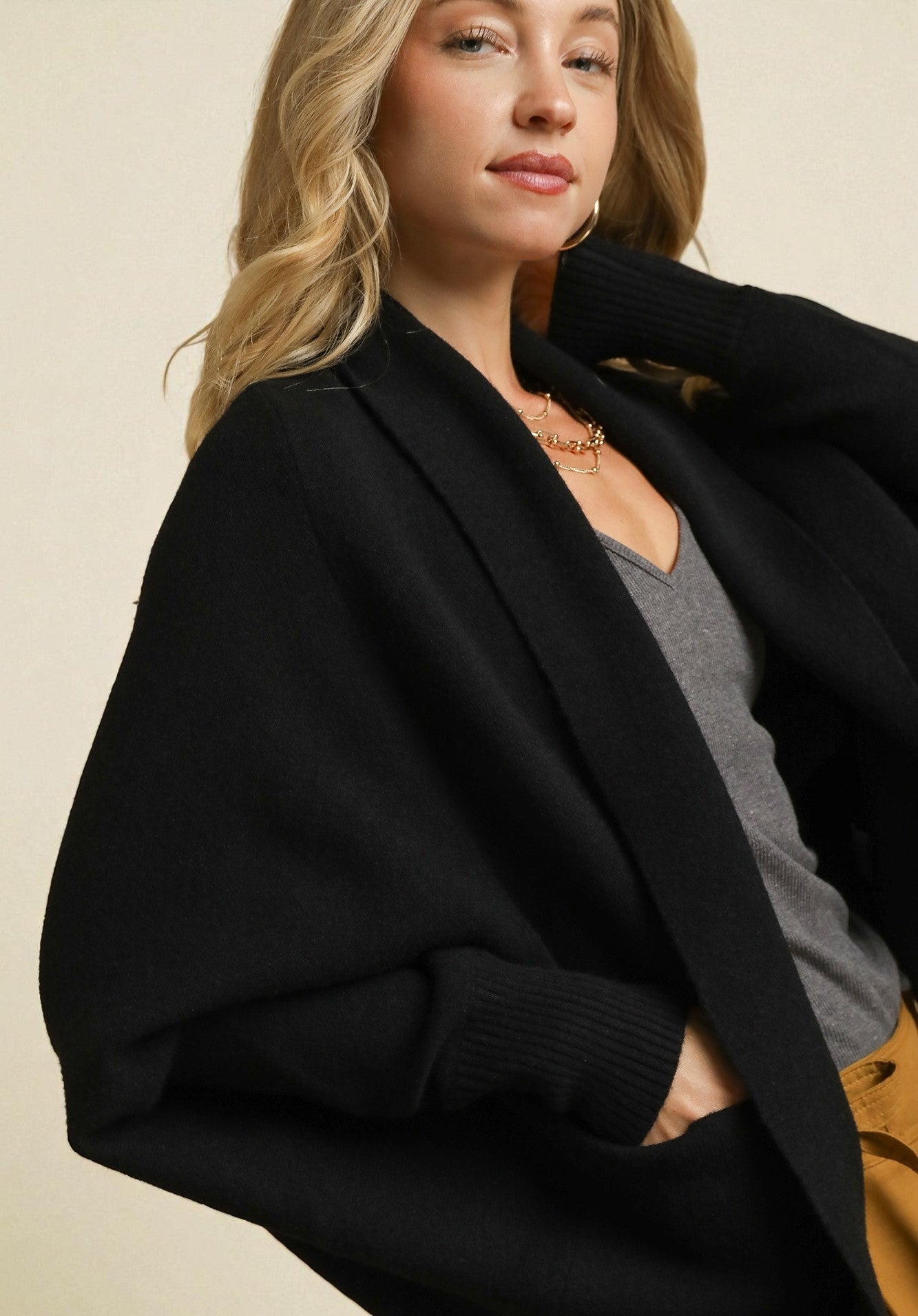 Black Cocoon Open Front Cardigan