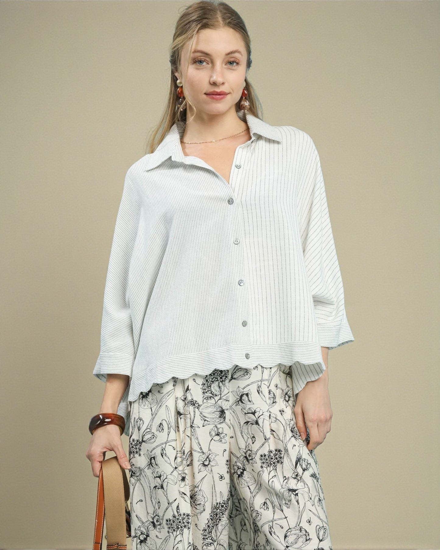 Ivory & Sage Pinstripe Button-Up Top