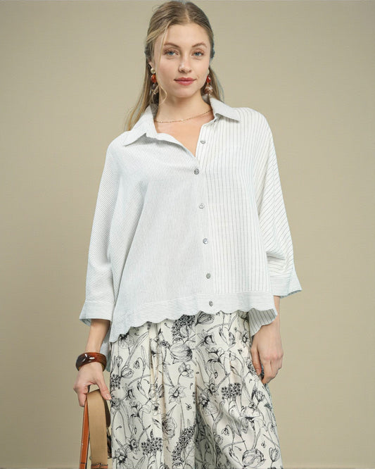 Ivory & Sage Pinstripe Button-Up Top