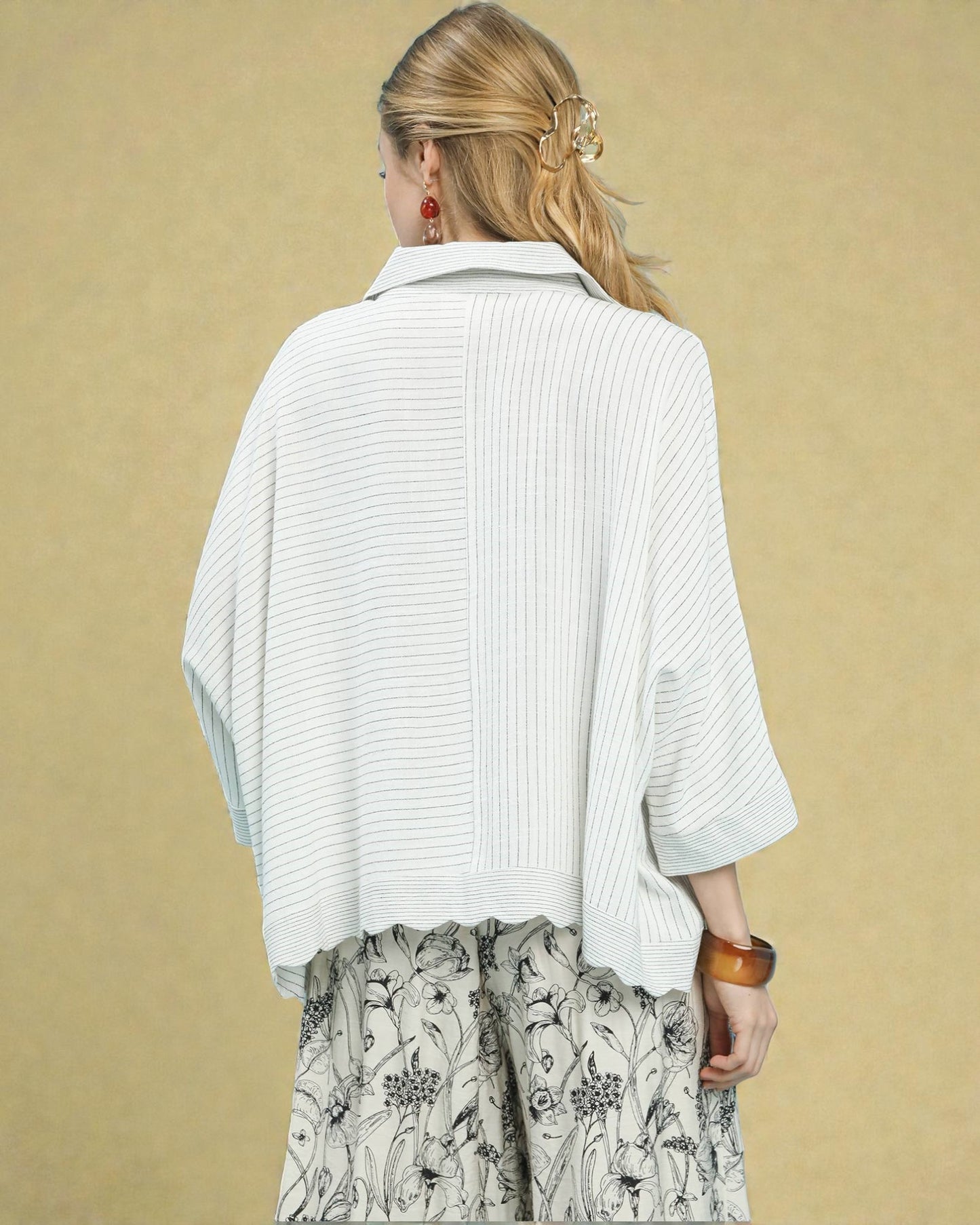 Ivory & Sage Pinstripe Button-Up Top