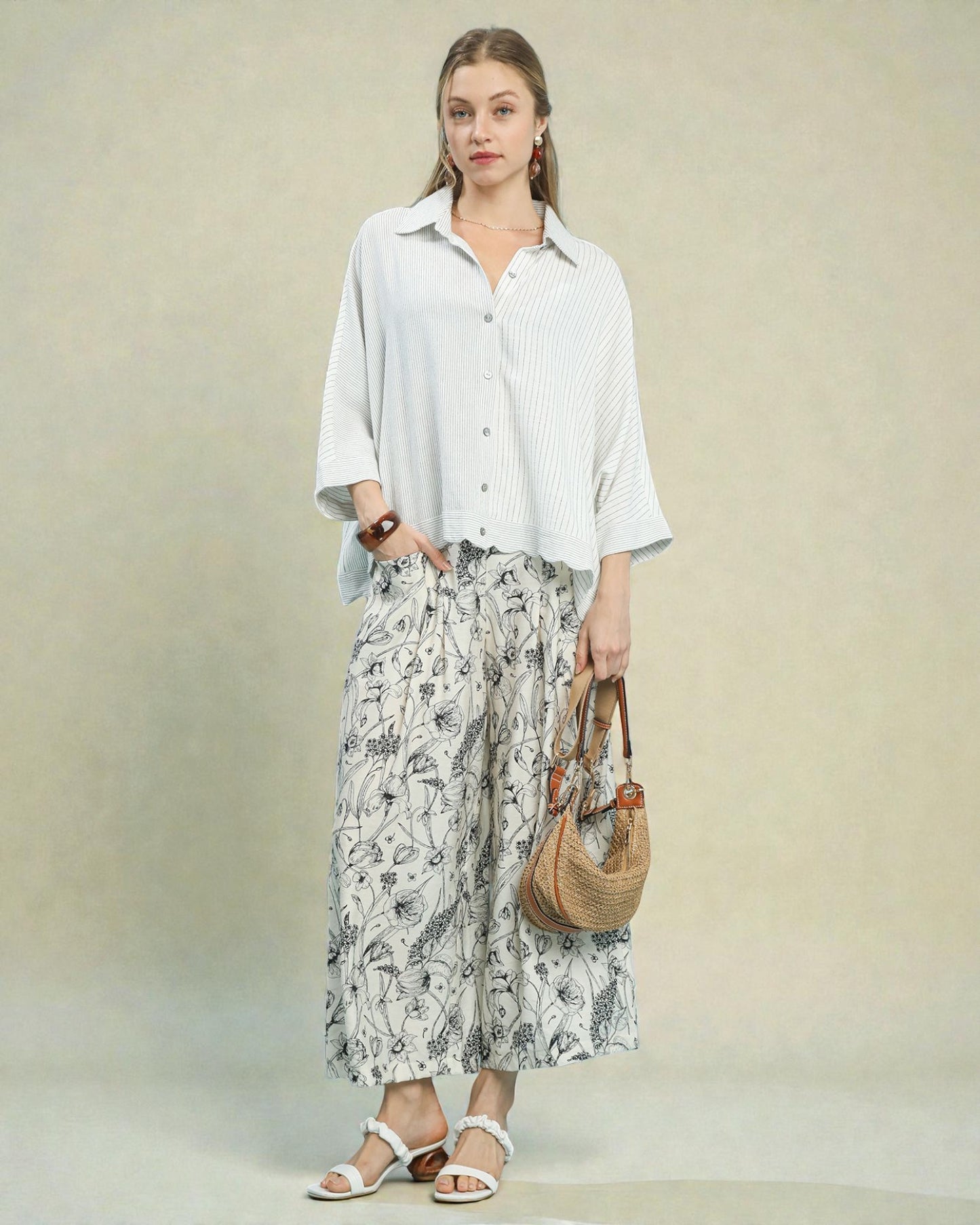 Ivory & Sage Pinstripe Button-Up Top