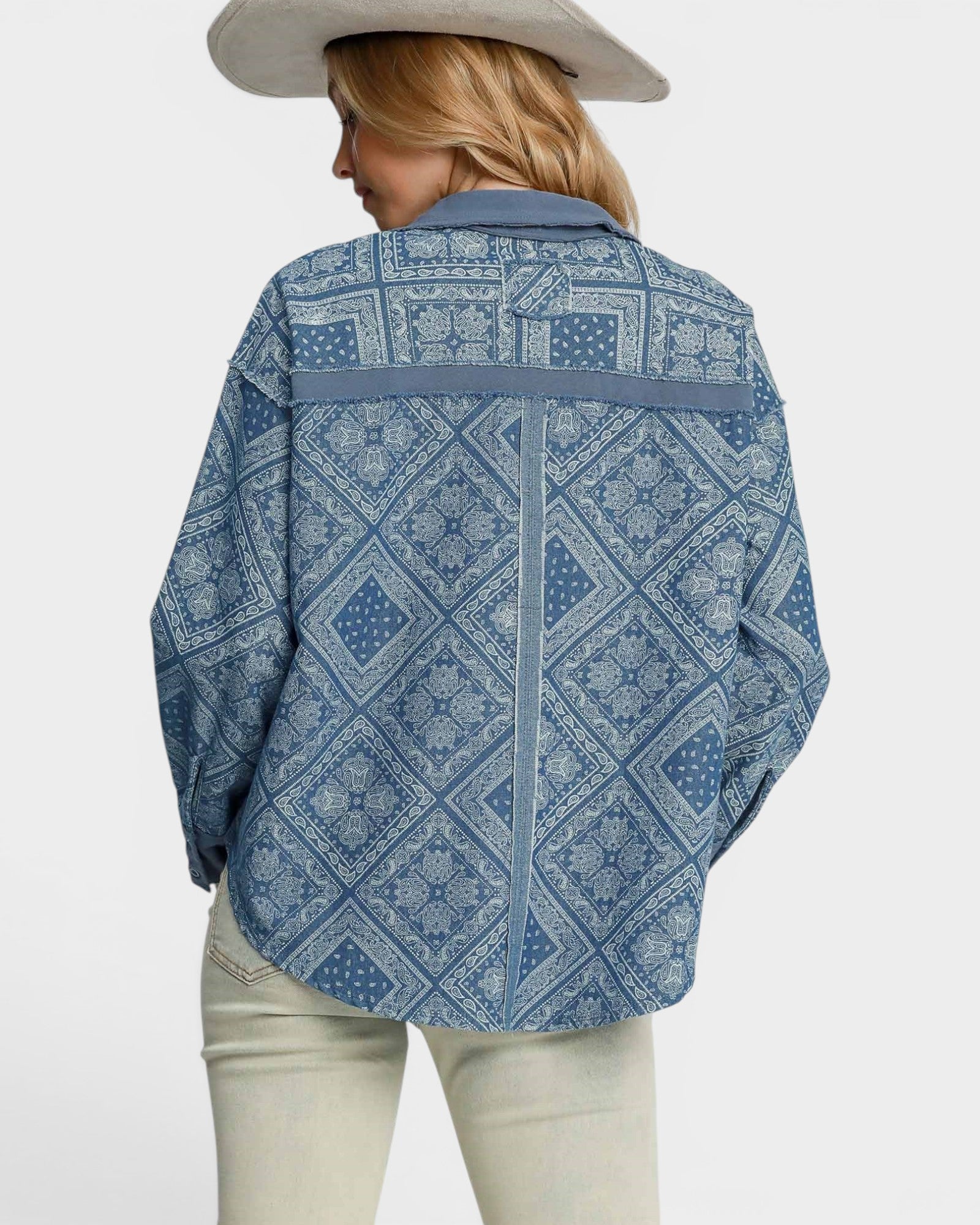 Dusty Blue Bandana Print Button Down Shirt