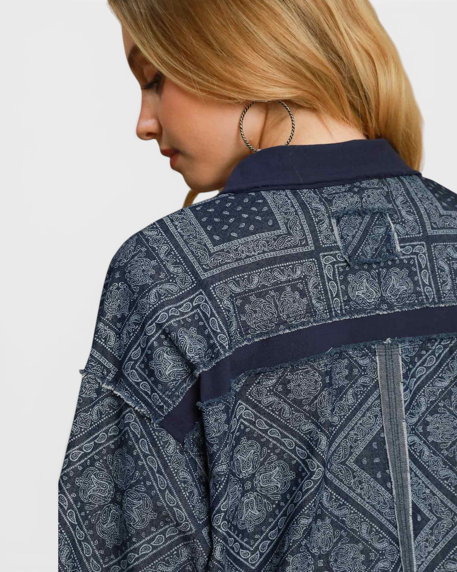 Navy Bandana Print Button Down Shirt