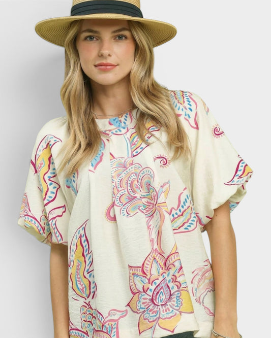 Ivory Multi Floral Boho Blouse