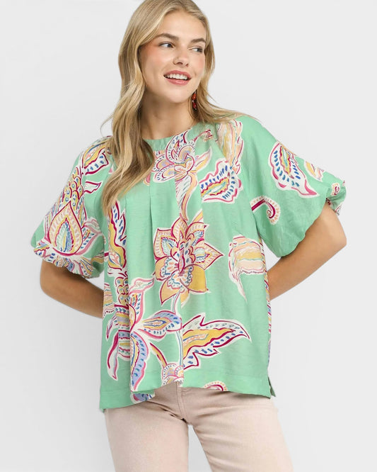 Mint Multi Floral Boho Blouse
