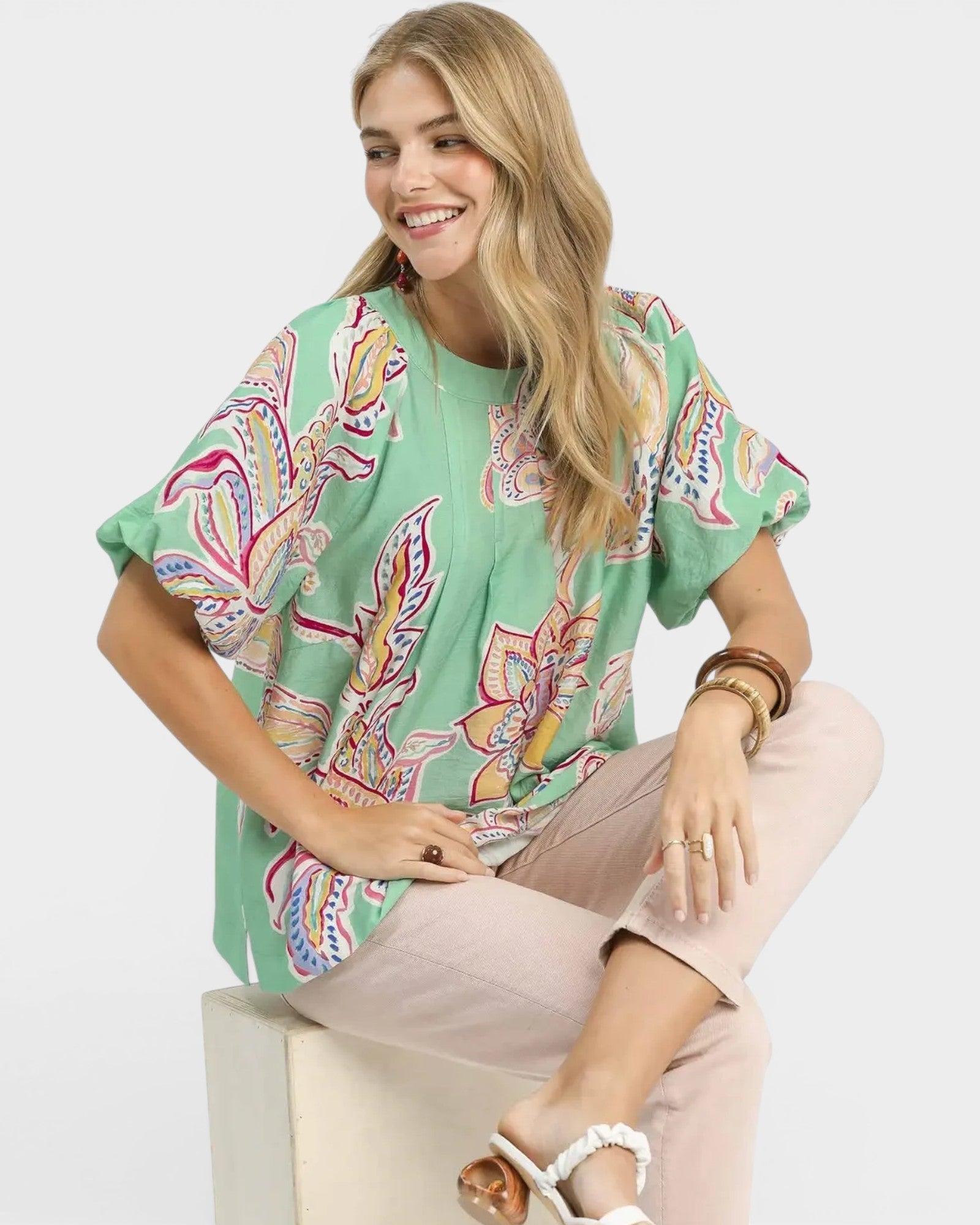 Mint Multi Floral Boho Blouse