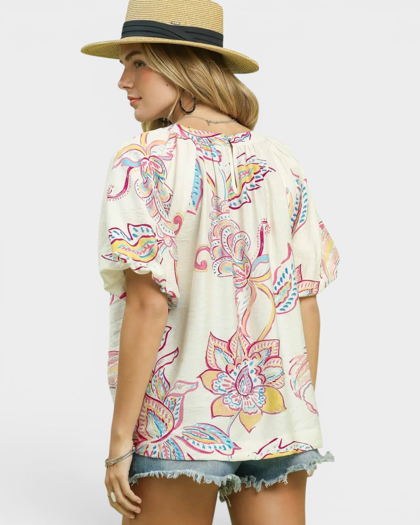 Ivory Multi Floral Boho Blouse