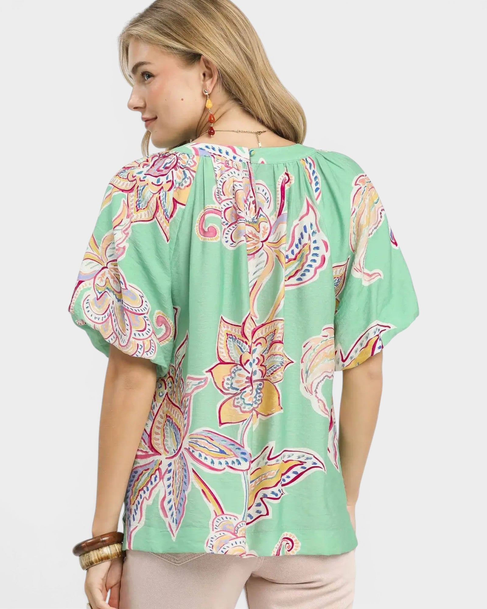Mint Multi Floral Boho Blouse