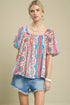 Ivory & Coral Floral Stripe Puff Sleeve Top