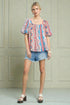 Ivory & Coral Floral Stripe Puff Sleeve Top