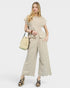 Ivory Pinstripe Scallop Hem Wide Leg Pants