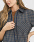 Navy Plaid Tiered Shirt Dress