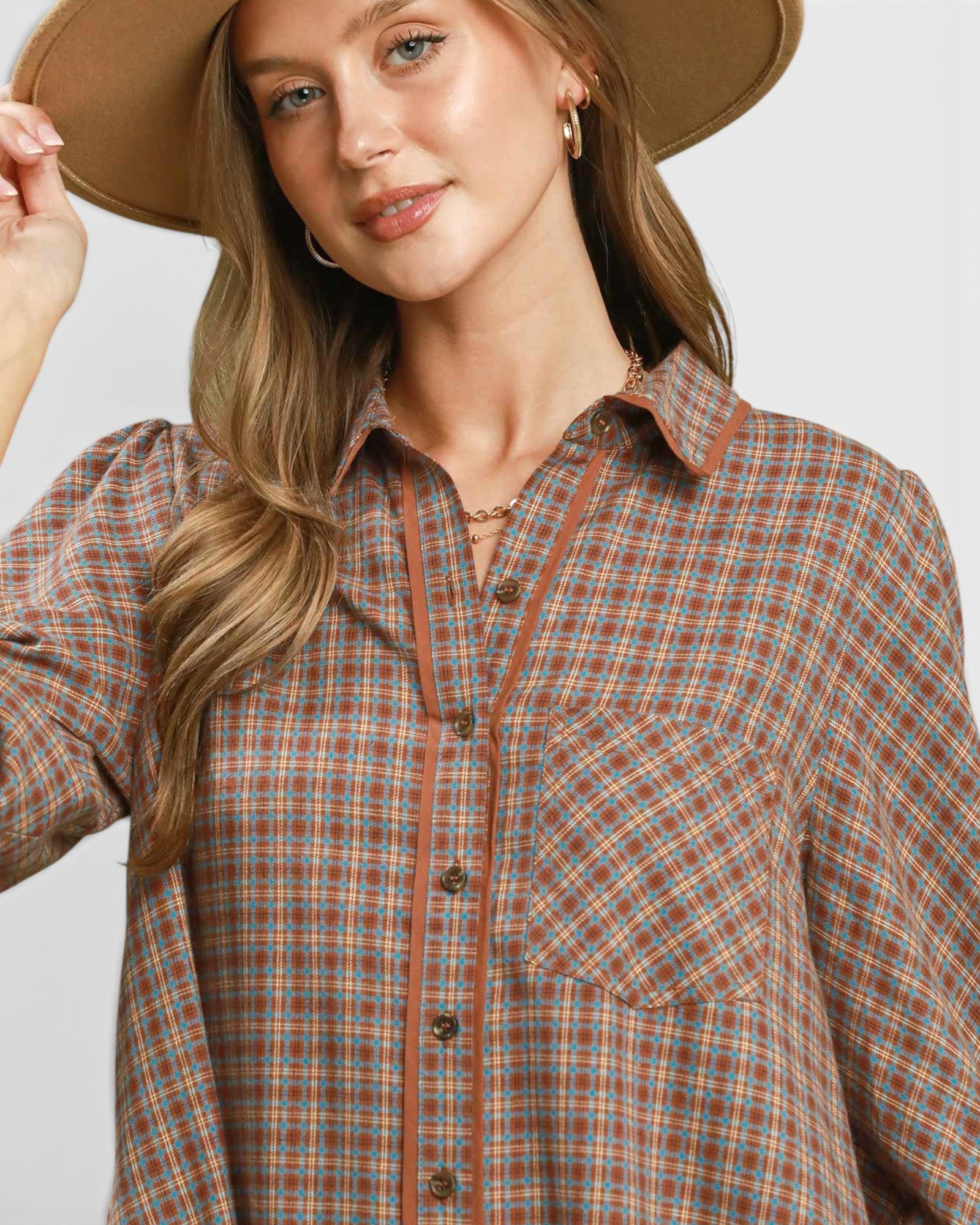 Rust Plaid Tiered Shirt Dress
