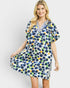 White & Navy Abstract Dot Contrast Trim Dress