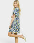 White & Navy Abstract Dot Contrast Trim Dress