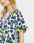 White & Navy Abstract Dot Contrast Trim Dress