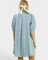 Light blue dress worn by a person on a white background