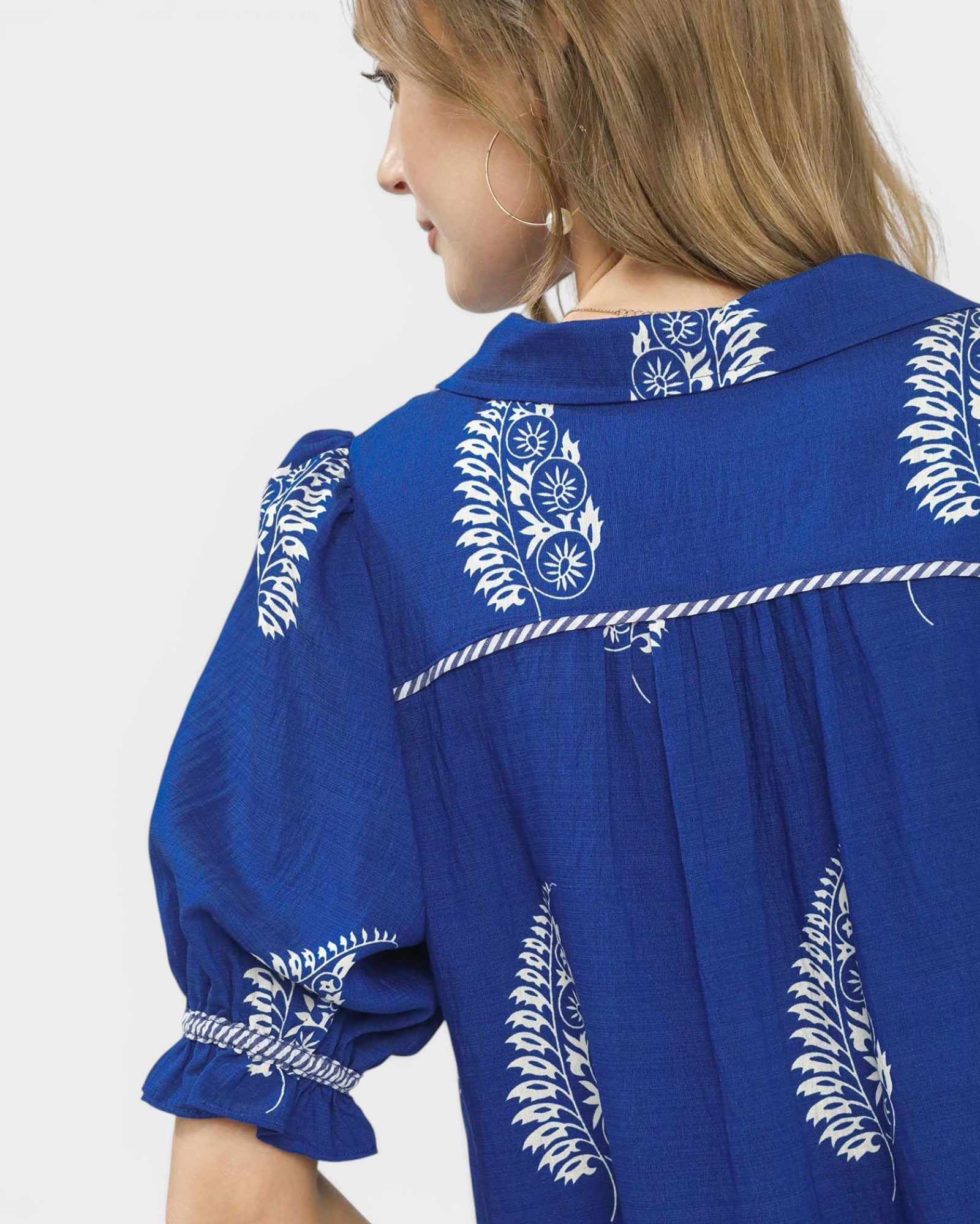 Royal Blue Boho Print Blouse