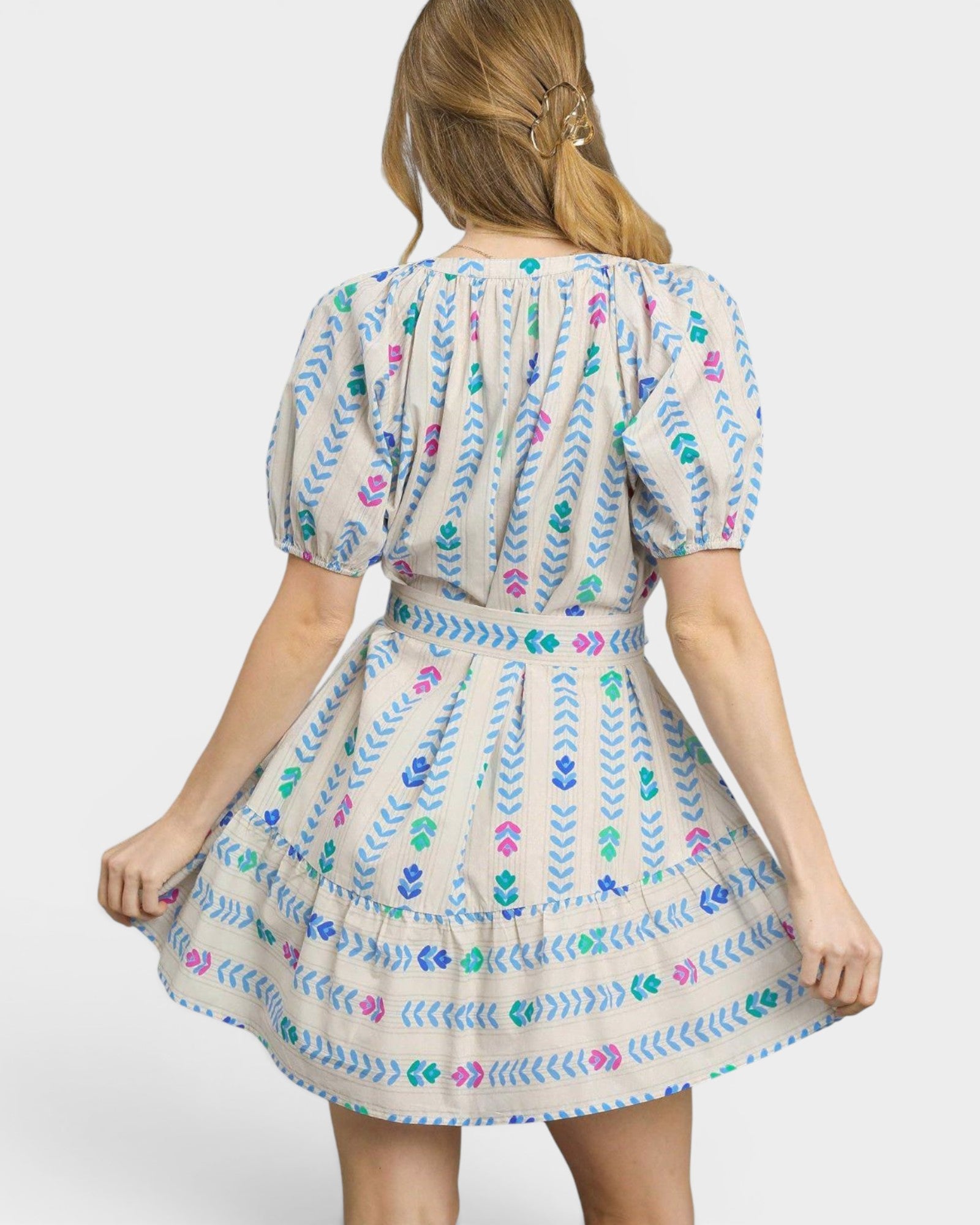 Natural Multi Embroidered Mini Dress