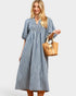Denim Blue Gingham Smocked Midi Dress