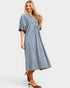 Denim Blue Gingham Smocked Midi Dress
