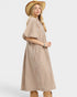 Brown Gingham Smocked Midi Dress