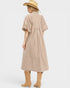Brown Gingham Smocked Midi Dress