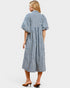 Denim Blue Gingham Smocked Midi Dress