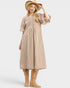 Brown Gingham Smocked Midi Dress