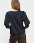 Navy Puff Sleeve Cotton Top