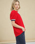 Red Zip Contrast Trim Puff Sleeve Top