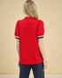 Red Zip Contrast Trim Puff Sleeve Top