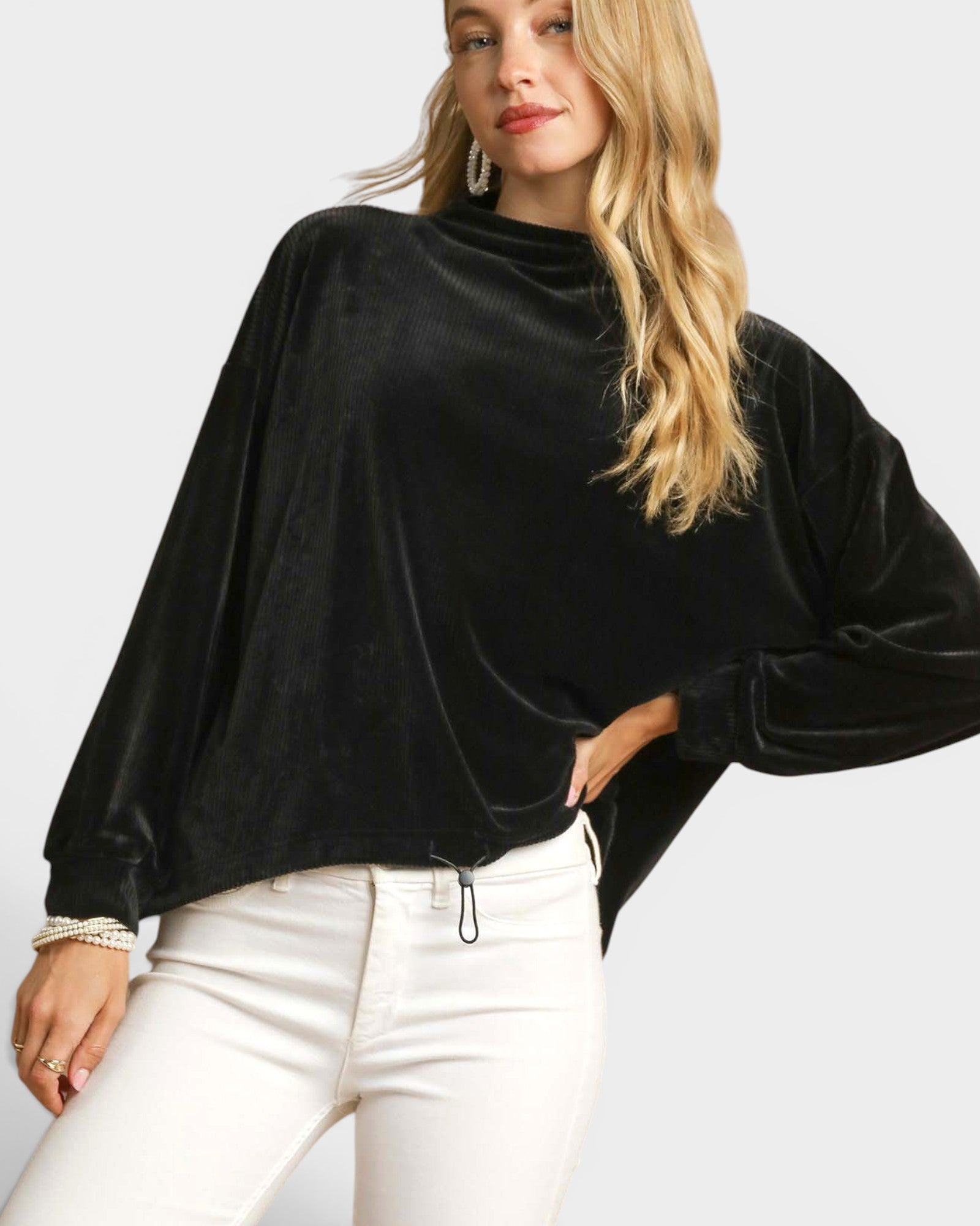 Black Velvet Mock Neck Pullover