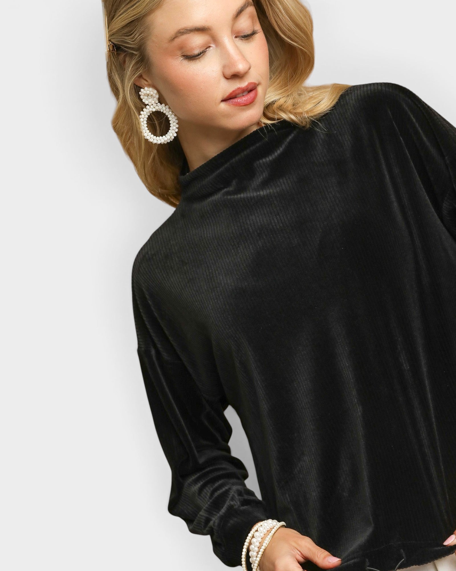 Black Velvet Mock Neck Pullover