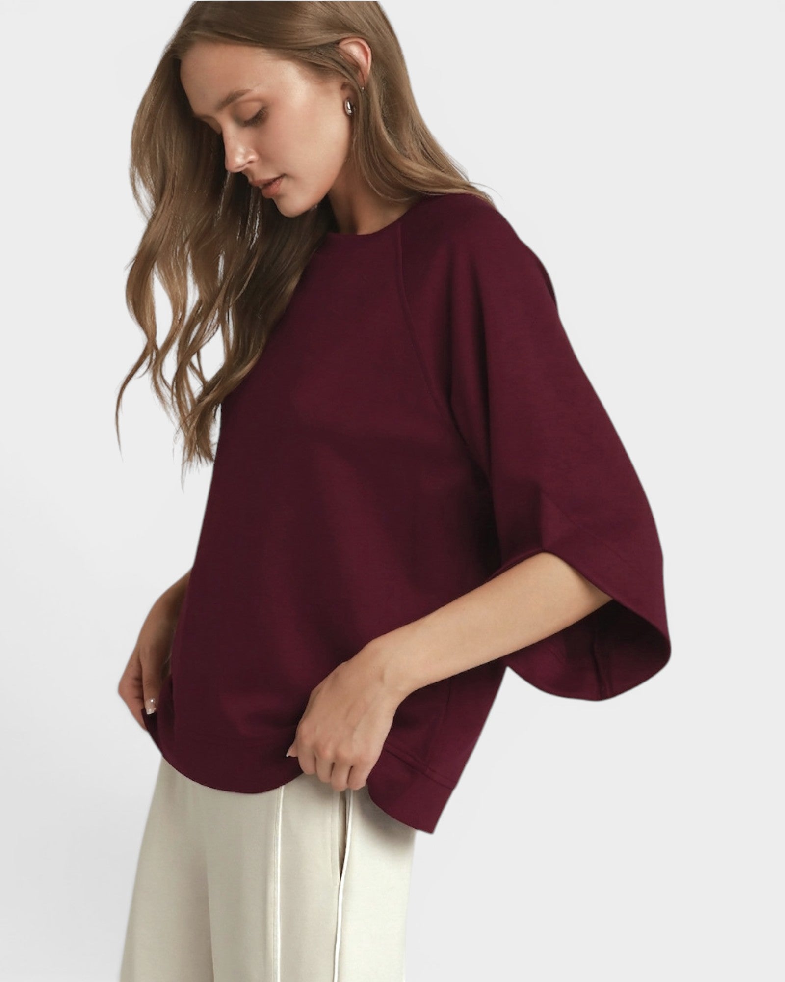 Merlot Soft Knit Elbow Sleeve Top